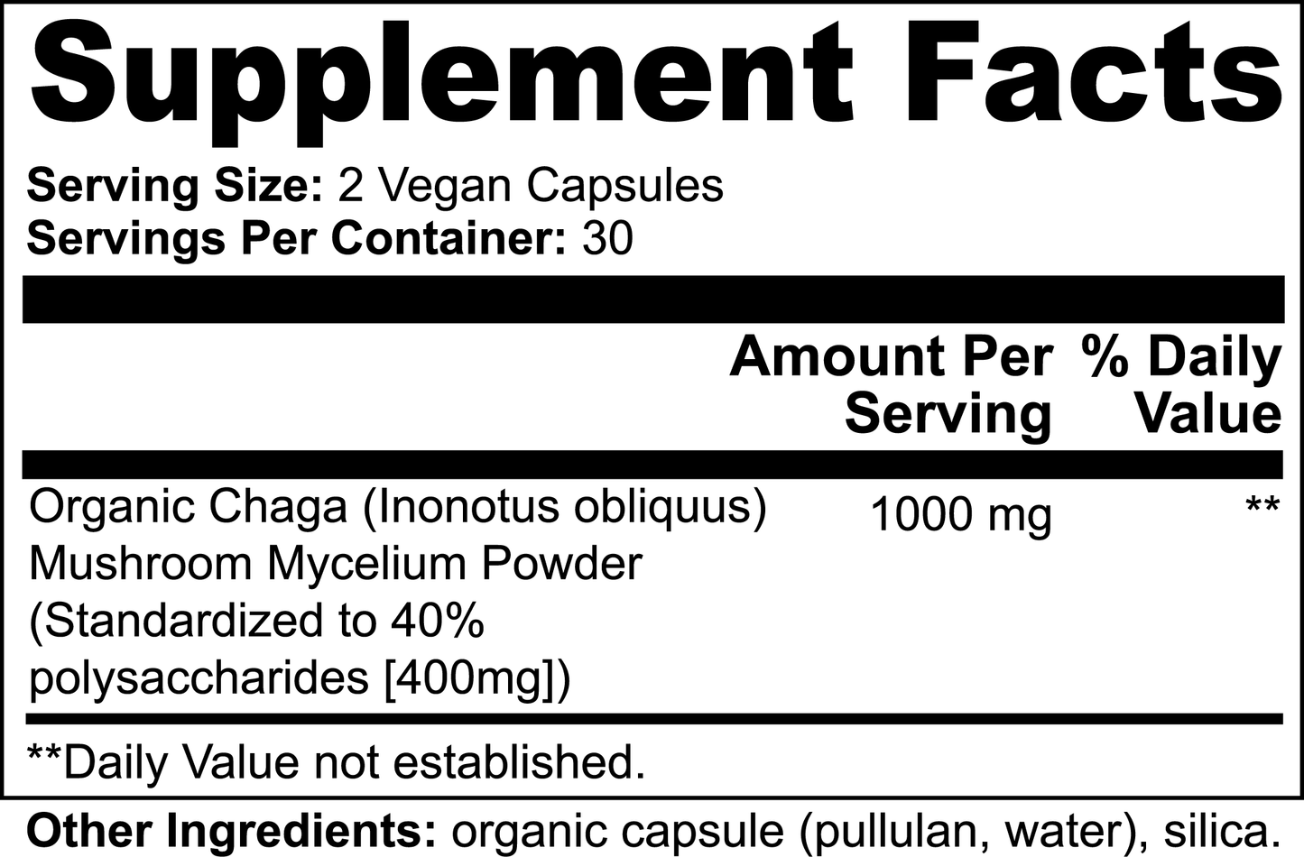 Fuelchemy Chaga mushroom supplement in vegan capsules, featuring organic Chaga extract and mycelium powder
