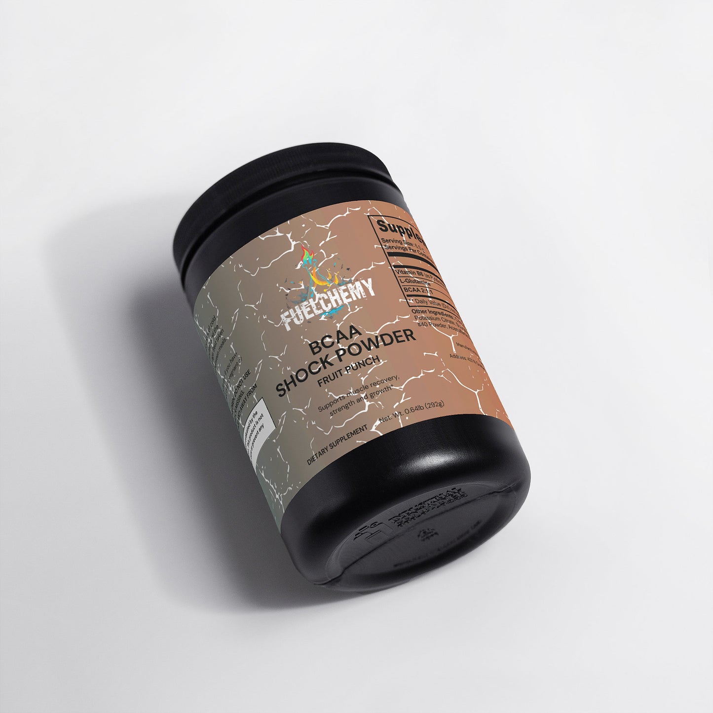 Fuelchemy Fruit Punch BCAA powder in a black tub for muscle recovery and energy support