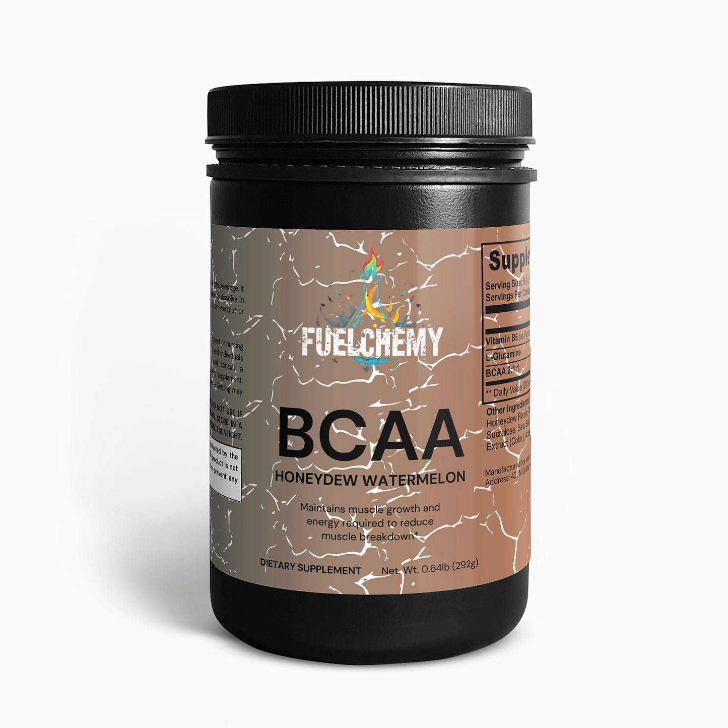 Fuelchemy BCAA post workout supplement in Honeydew Watermelon flavor for muscle recovery.