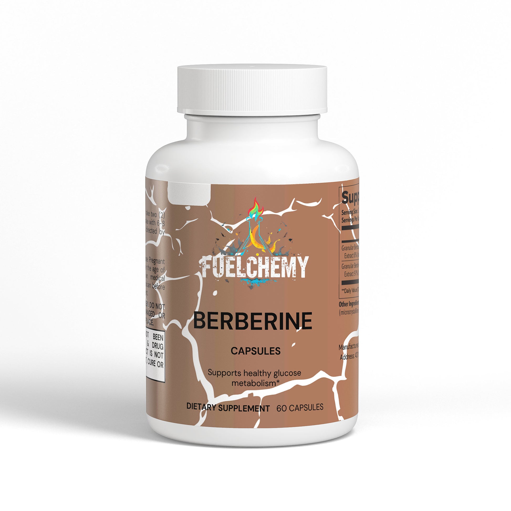 Fuelchemy Berberine capsules for metabolism to support healthy glucose levels in a 60-capsule bottle