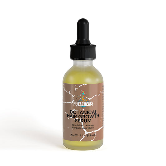 Fuelchemy botanical hair growth serum in a dropper bottle for nourishing scalp and enhancing shine
