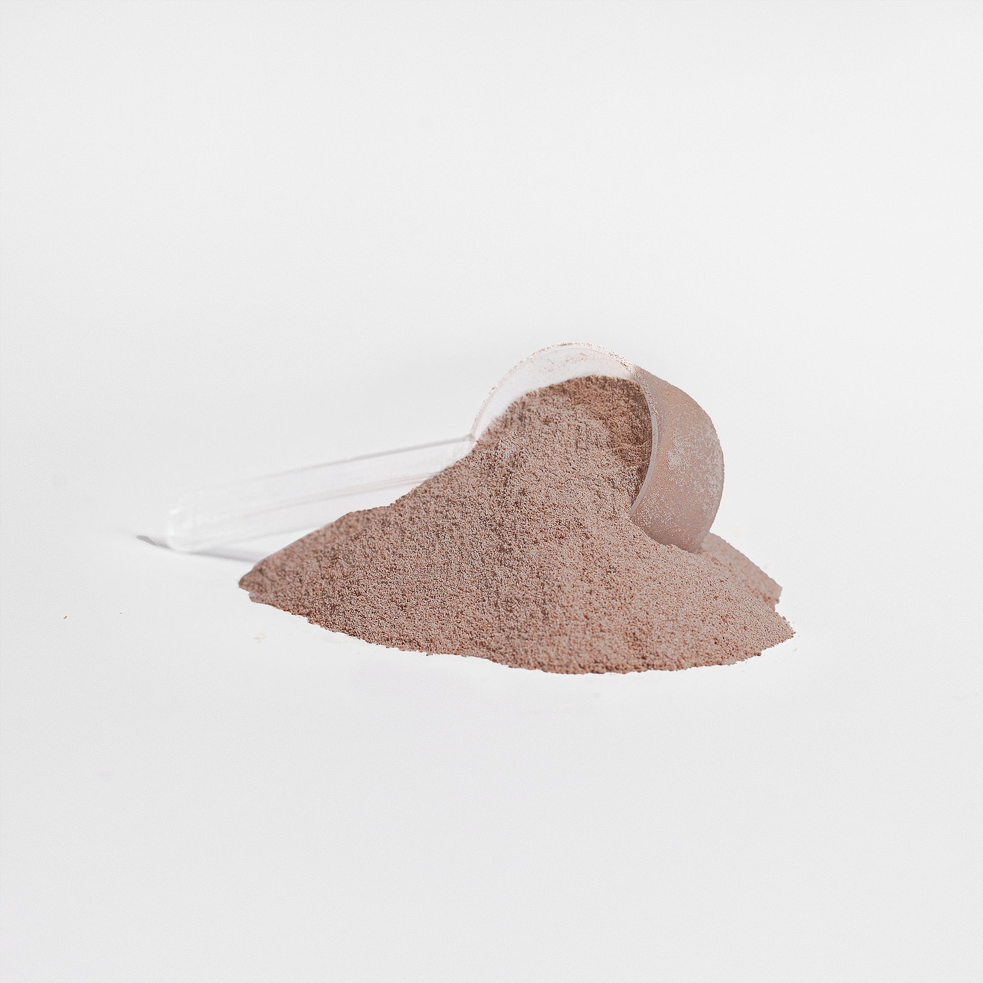 Chocolate whey protein isolate powder with a scoop for easy measurement and mixing