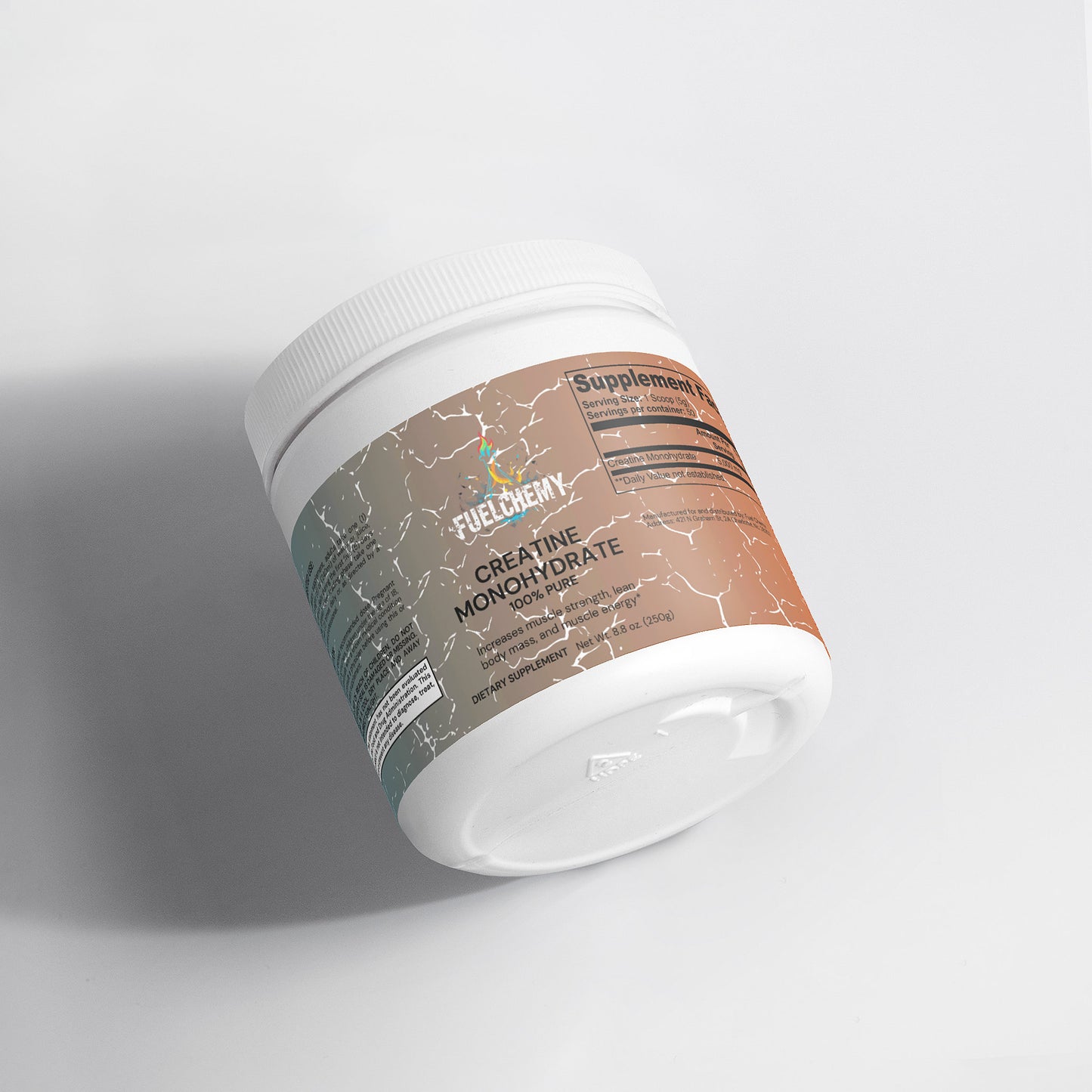 Fuelchemy Creatine Monohydrate for athletes in a sleek white container for enhanced performance