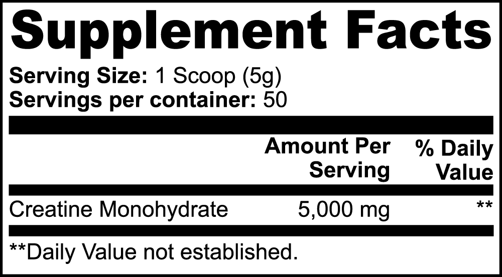 Supplement facts label for Fuelchemy creatine monohydrate for athletes with dosage information