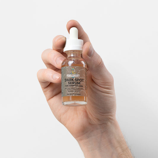 Fuelchemy dark spot serum sensitive skin in a glass dropper bottle, ideal for targeting dark spots