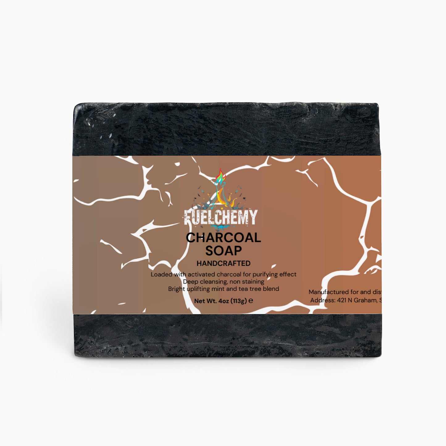 Fuelchemy Handcrafted Deep Cleansing Charcoal Soap for purifying skin and brightening tone