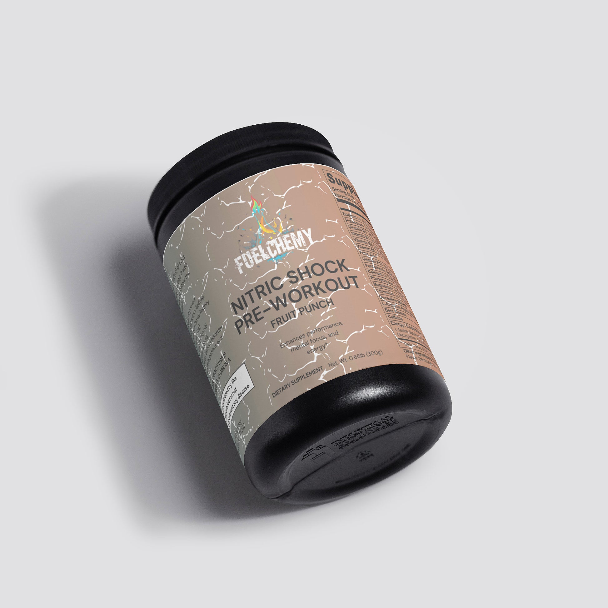 Fuelchemy Nitric Shock Pre-Workout Fruit Punch, a high performance workout supplement for energy and focus