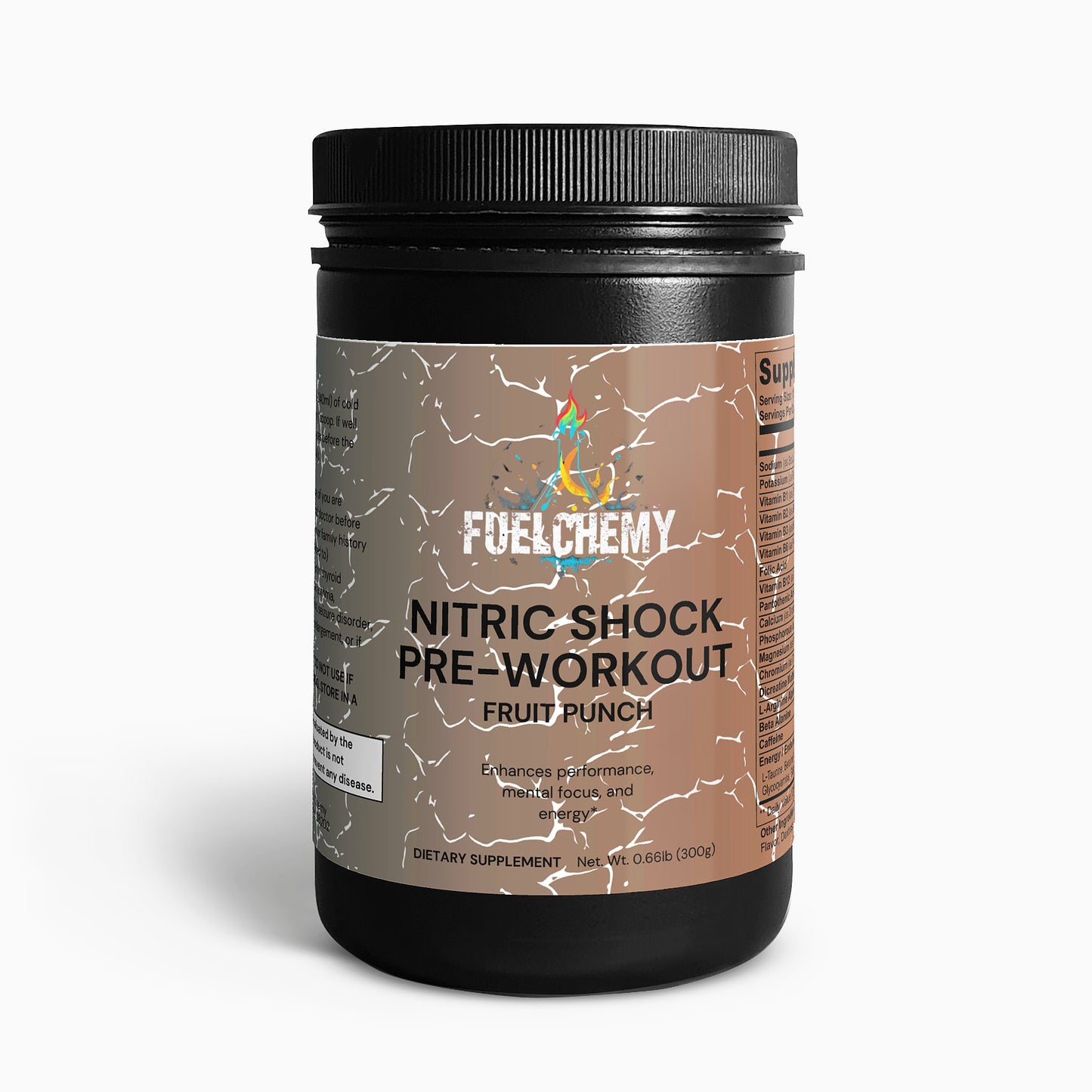 Fuelchemy Nitric Shock Pre-Workout in Fruit Punch Flavor, a high performance workout supplement for enhanced energy