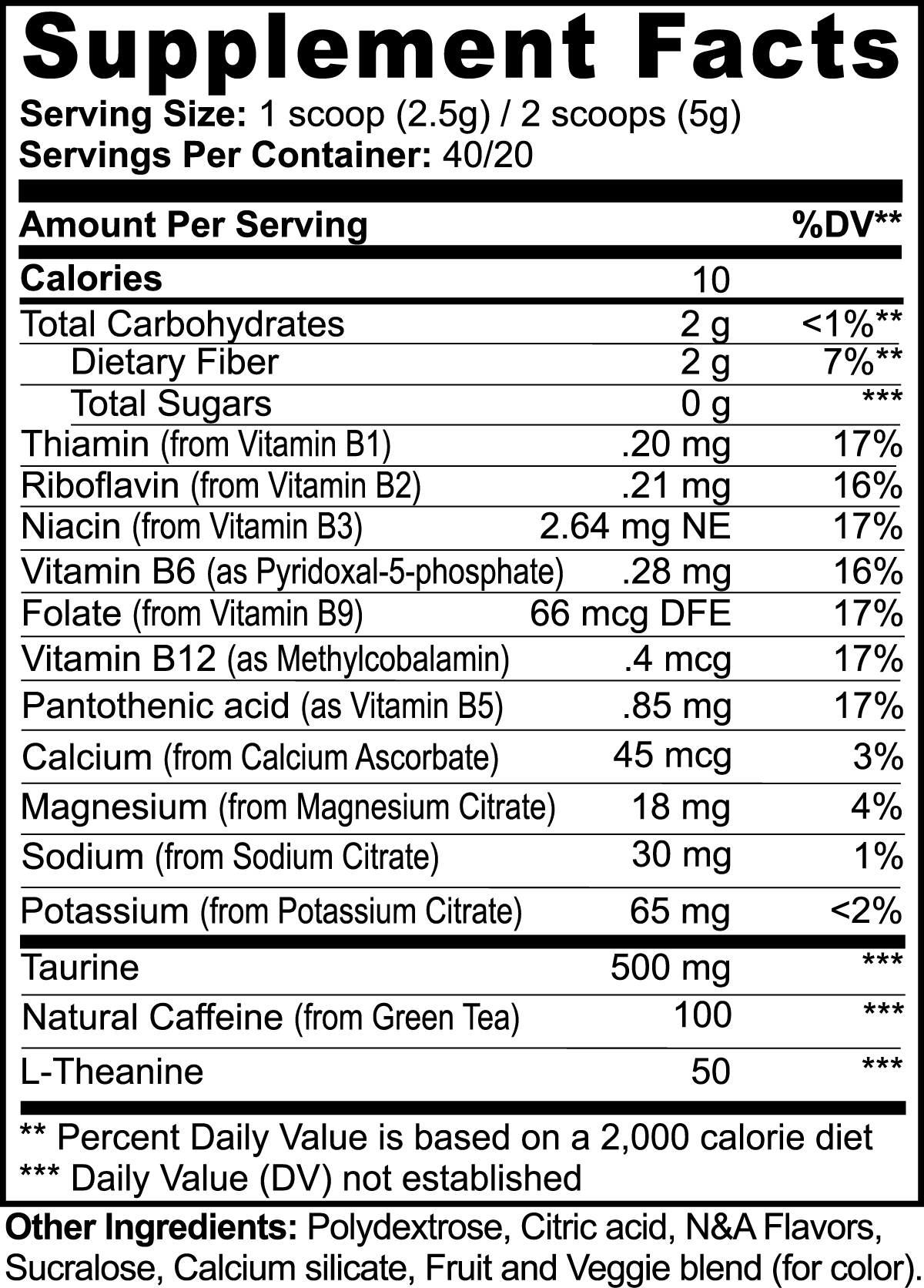 Fuelchemy melon flavored energy boost supplement facts label with nutritional information and serving sizes