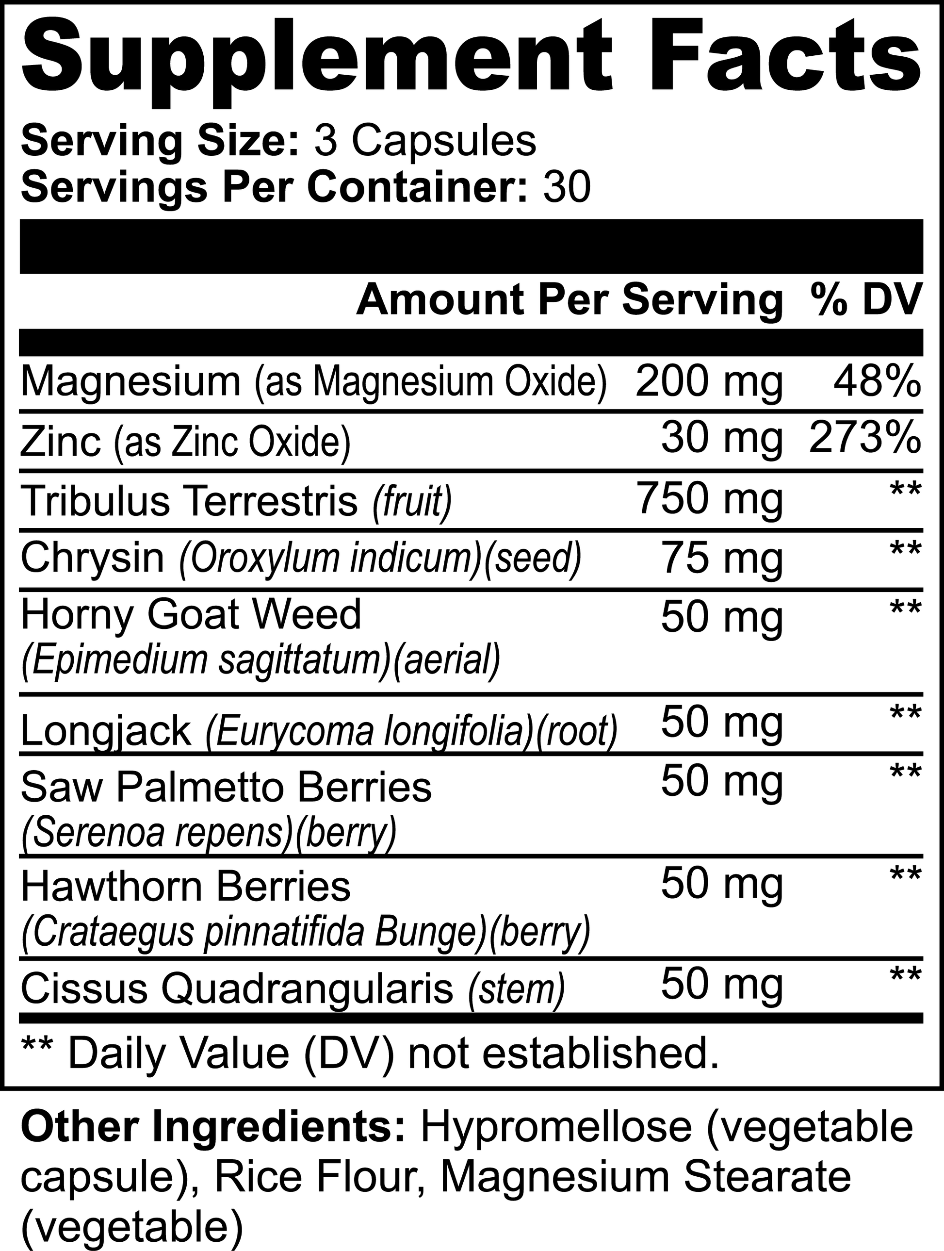 Fuelchemy Men's Vitality Capsules Supplement Facts with Magnesium, Tribulus Terrestris, and more