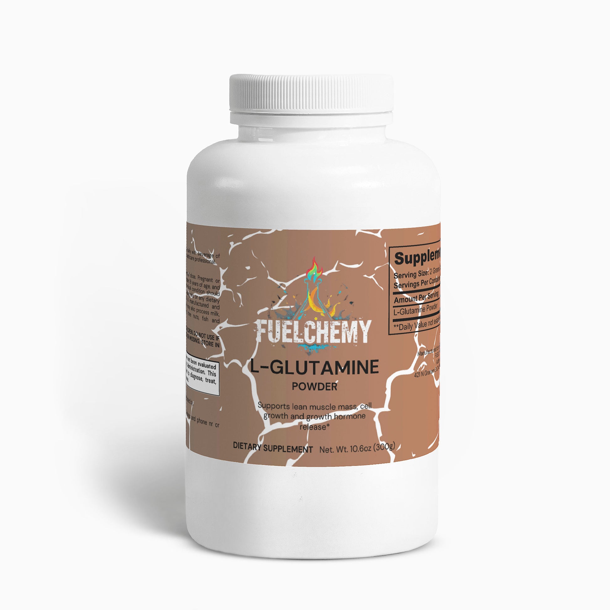 Fuelchemy L-Glutamine Powder for muscle recovery with 10 oz serving size to support intense workouts