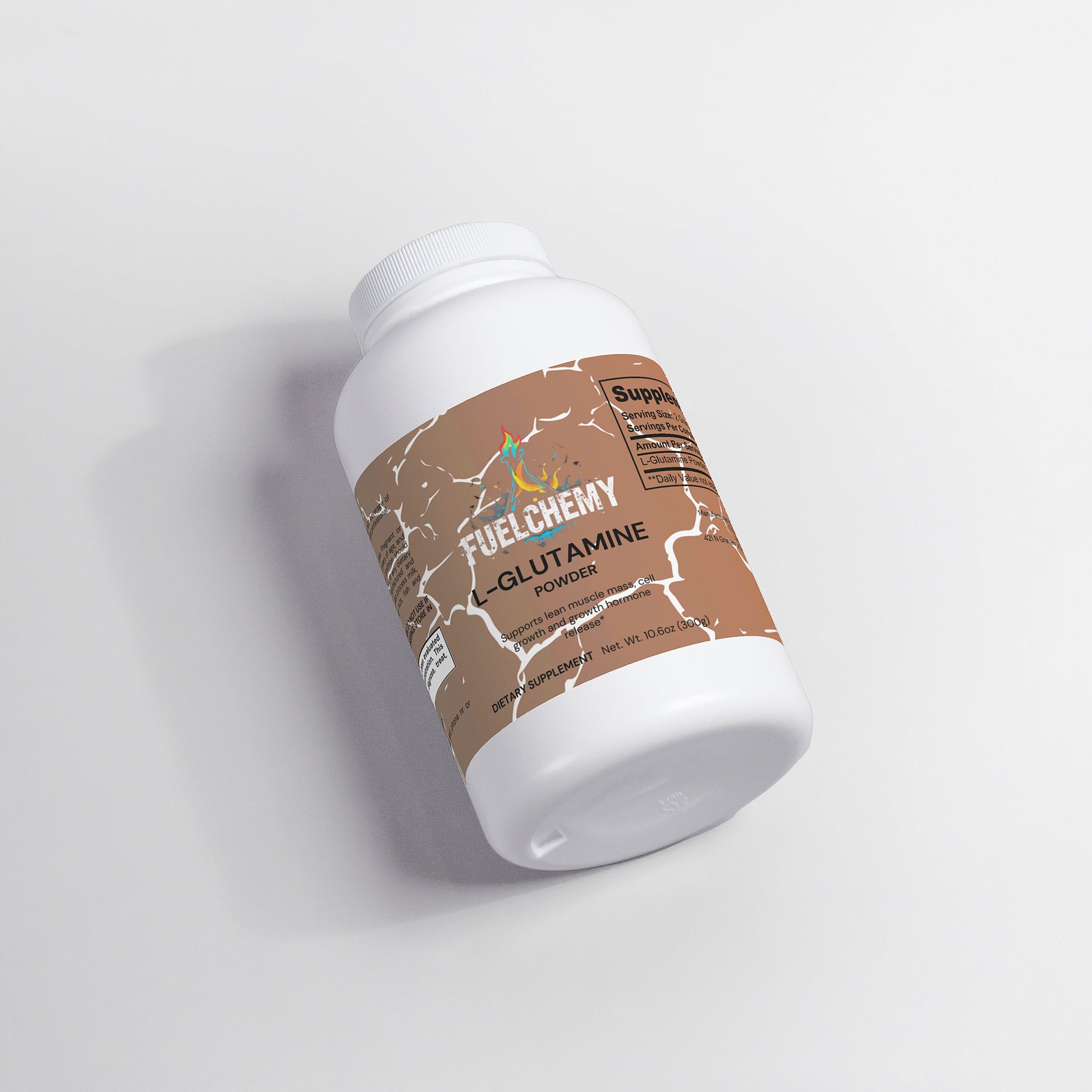 Fuelchemy L-Glutamine Powder for muscle recovery L-Glutamine in a large white container