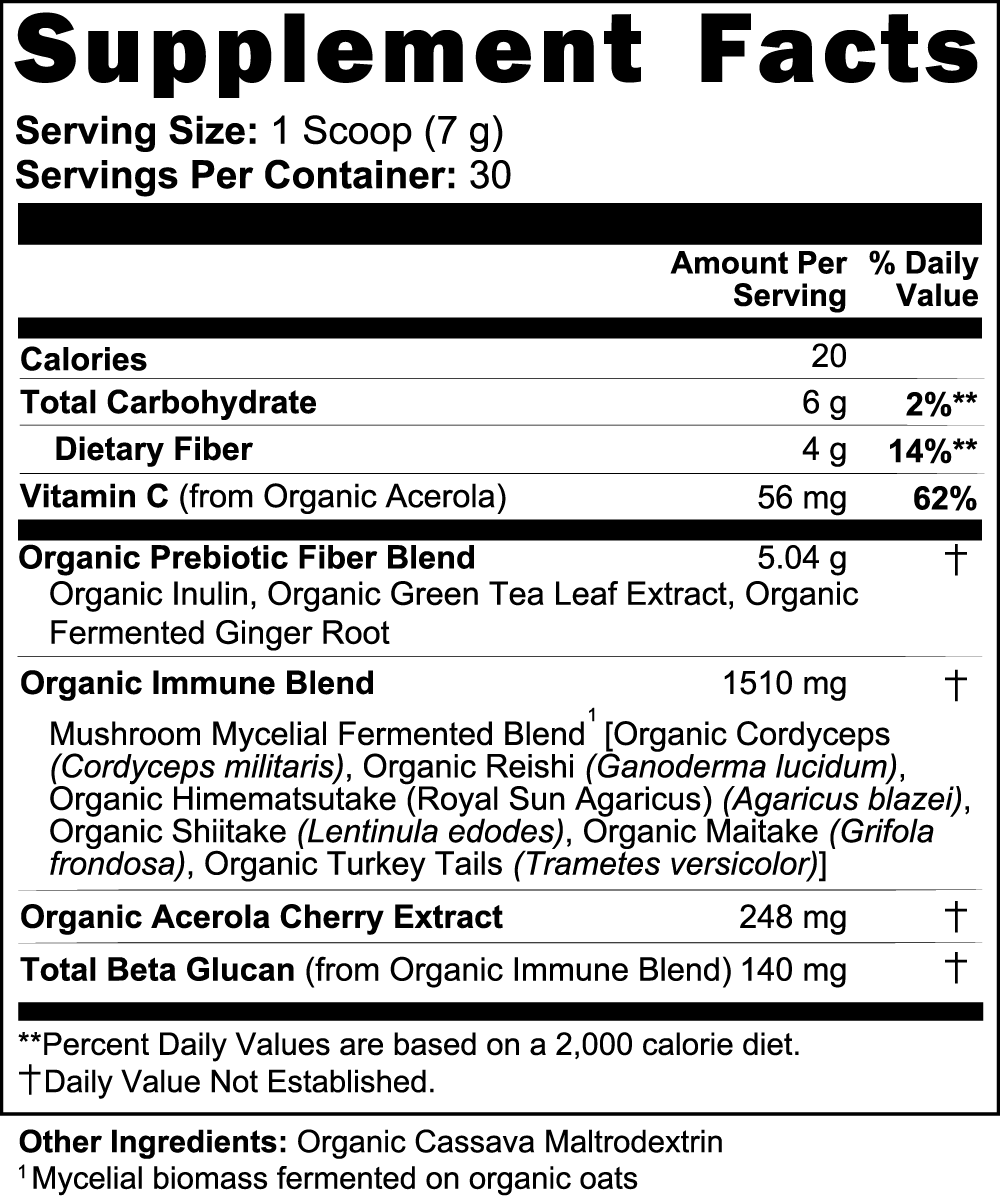 Fuelchemy mushroom supplement with prebiotics featuring immune support and organic ingredients