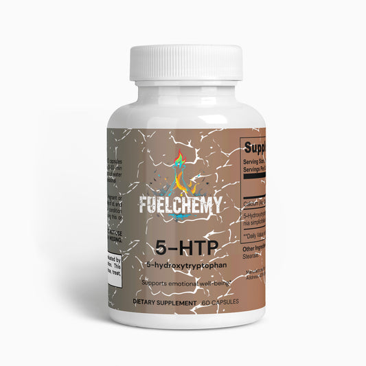 Fuelchemy 5-HTP Serotonin Support Supplement in a 60-capsule bottle for emotional wellness