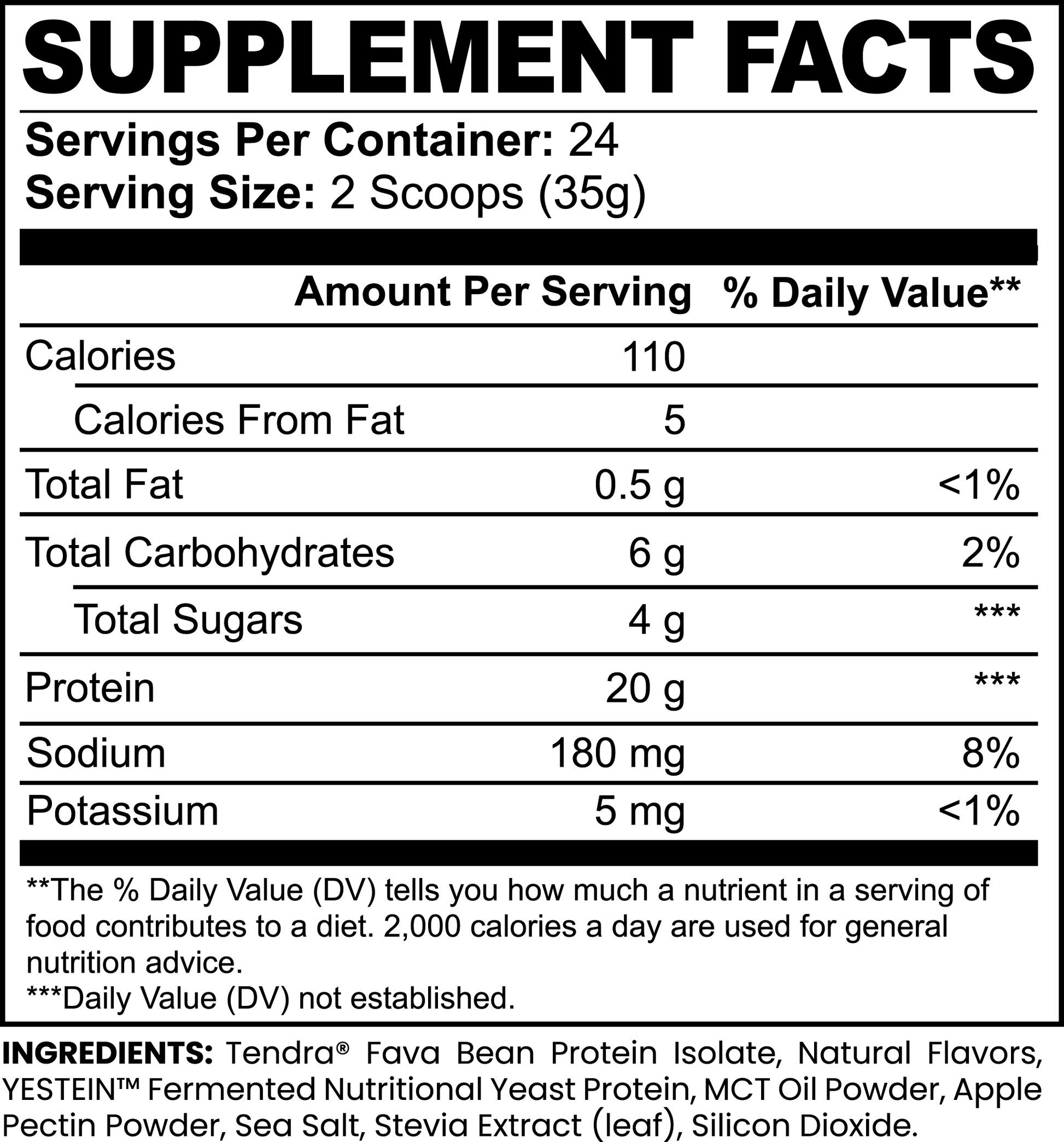 Fuelchemy vanilla plant protein powder nutritional facts label showing serving size and ingredients