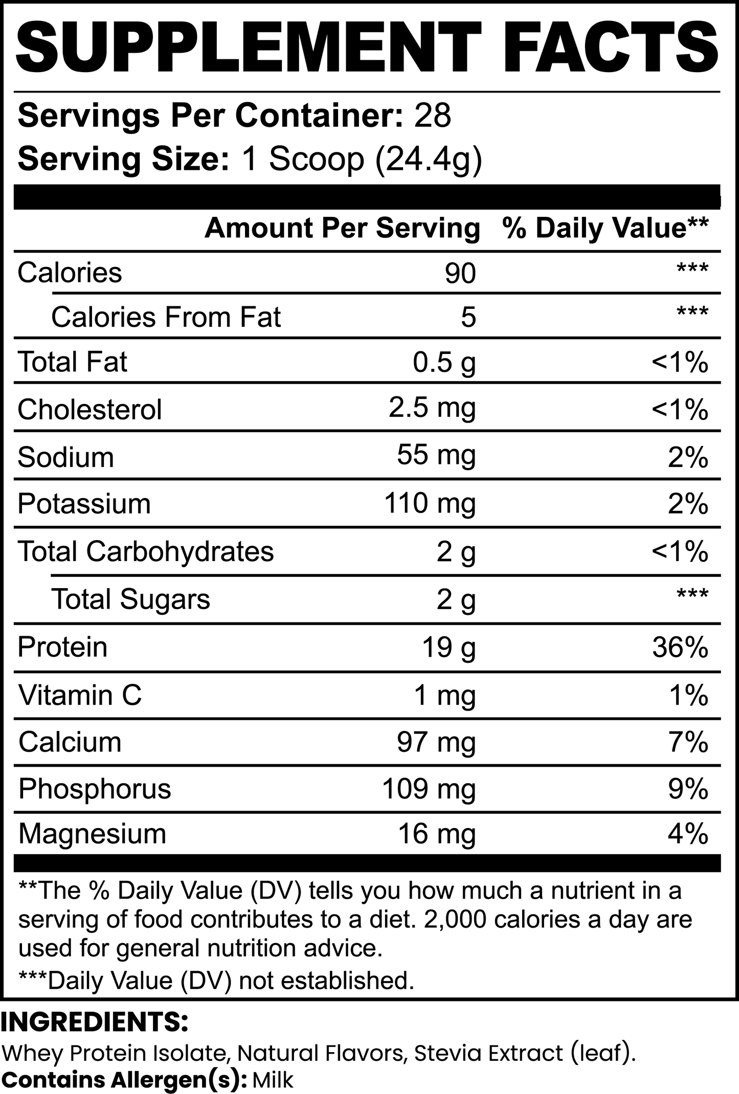 Fuelchemy vanilla whey protein powder supplement facts label showing nutritional information for customers