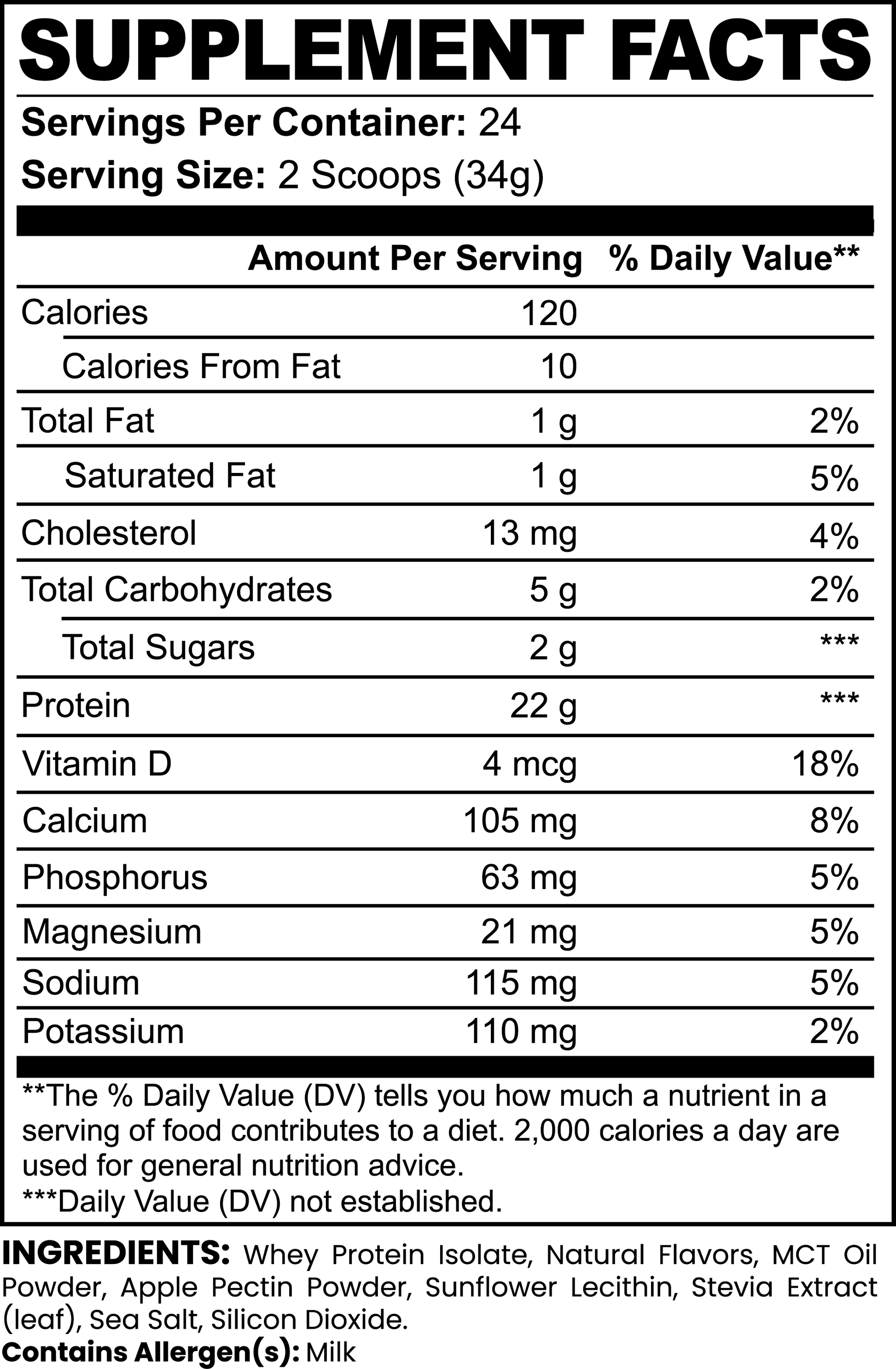 Fuelchemy Vanilla Whey Protein Supplement Nutritional Facts Label with Serving Size and Ingredients