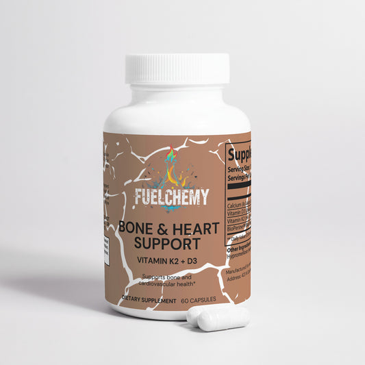 Fuelchemy Vitamin K2 D3 supplement for bone and heart support in easy-to-swallow capsules