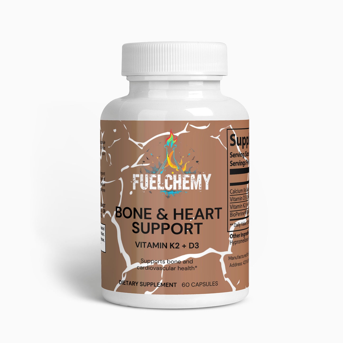 Fuelchemy Bone and Heart Support Vitamin K2 D3 supplement in a 60-capsule bottle for cardiovascular health