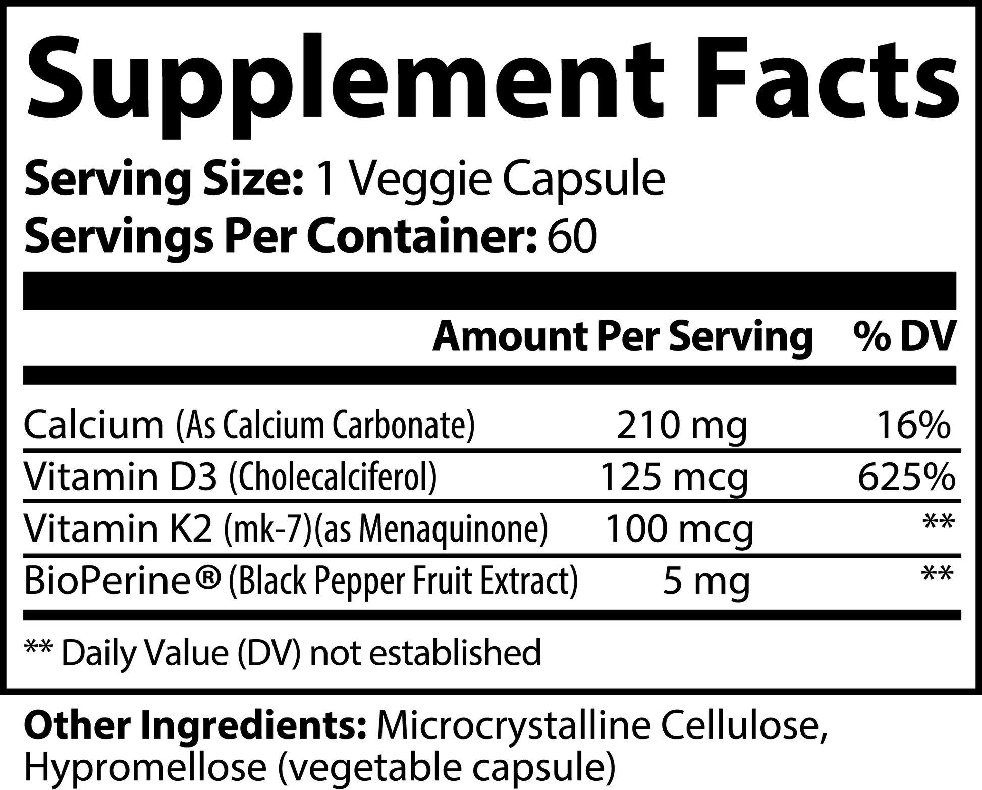 Fuelchemy Vitamin K2 D3 supplement nutrition label showing ingredients and serving information