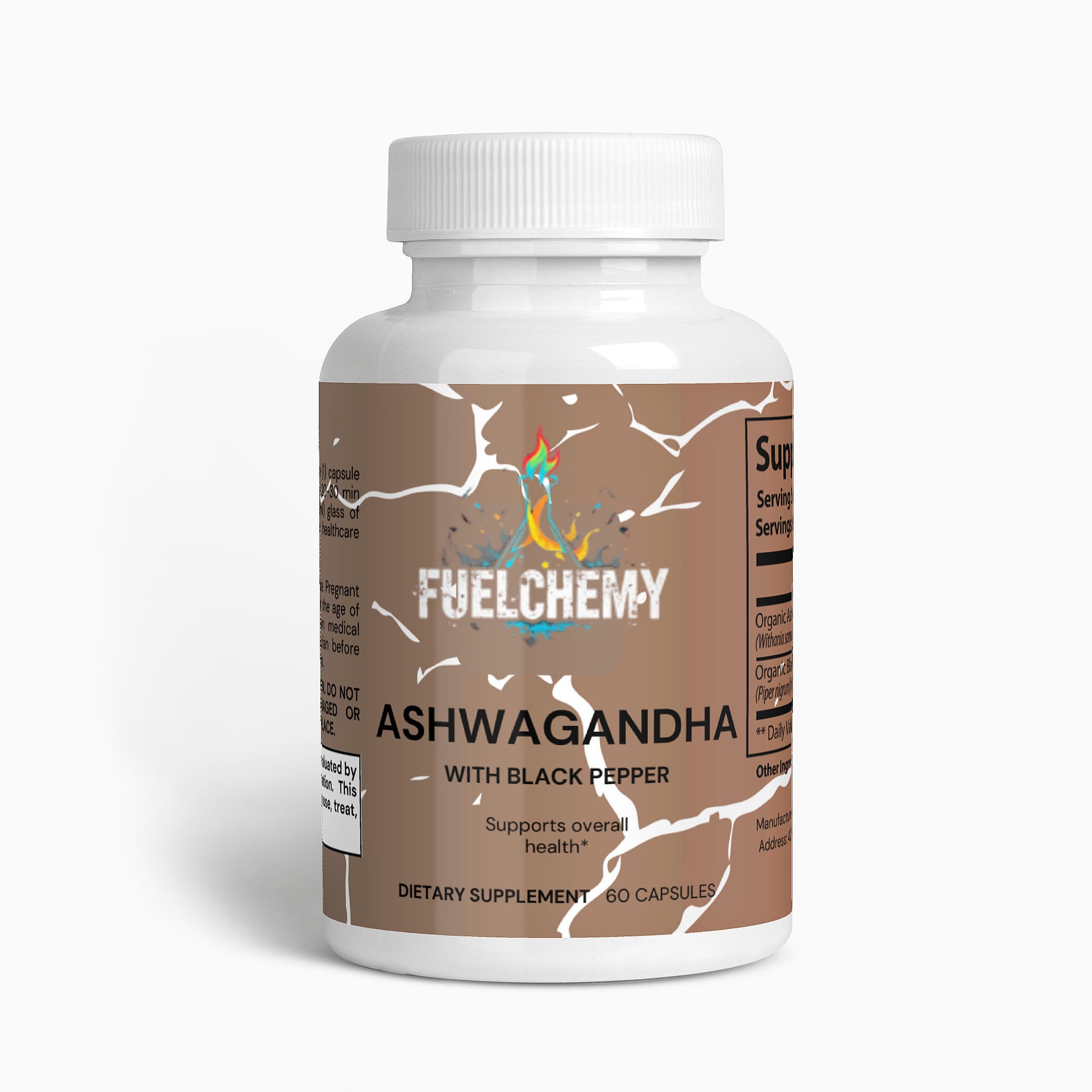 Fuelchemy Ashwagandha capsules immune support with black pepper for overall health, 60 count bottle
